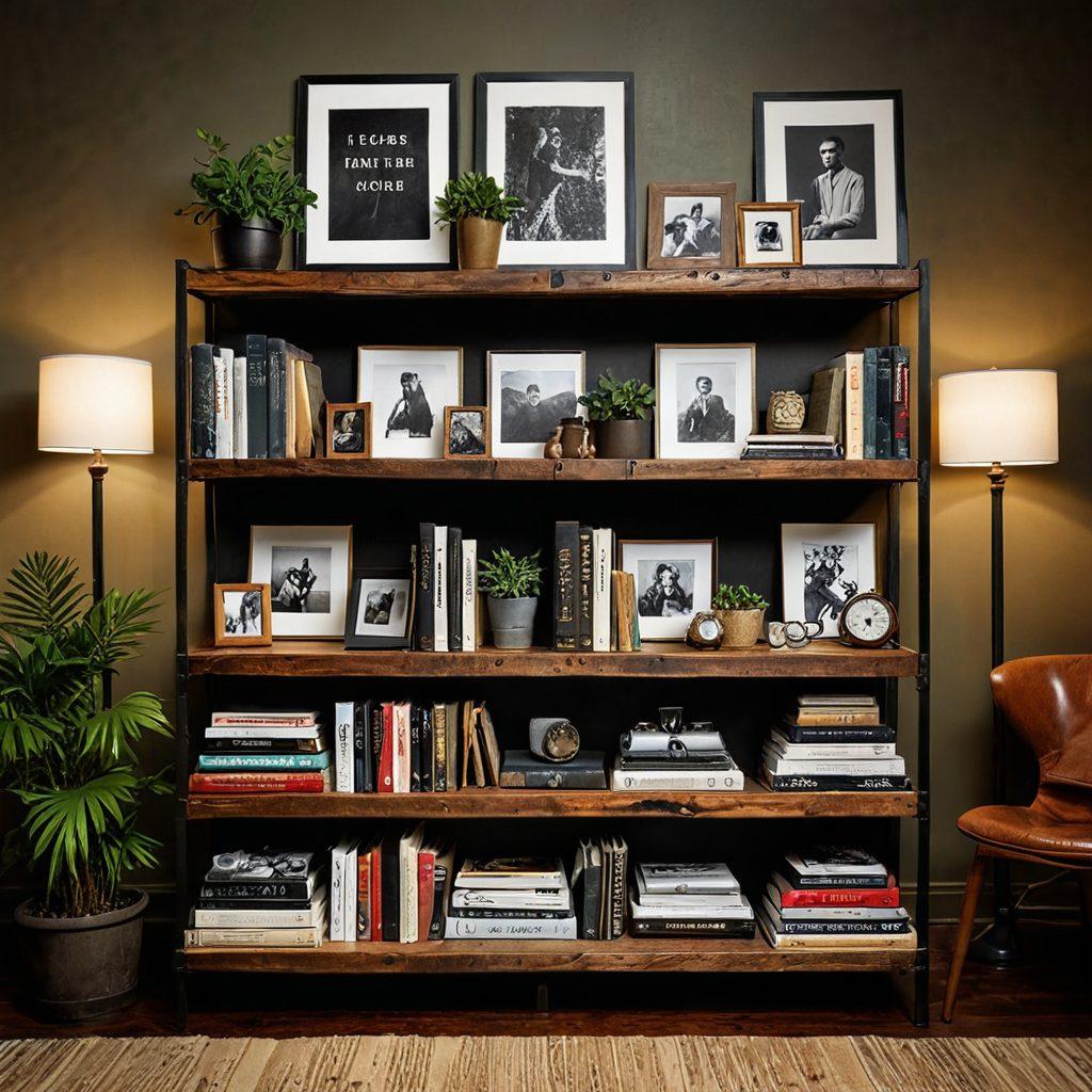 A collage of various adult media items such as classic films, modern digital devices, and stylish magazines, all artistically arranged on a wooden shelf. Include soft lighting accents to create a warm, inviting atmosphere, while emphasizing diversity through imagery. Add subtle decorative elements like plants or books to enhance the collection theme. super-realistic. vibrant colors. warm lighting.